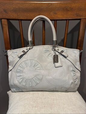 Coach gray  Leather Satchel with Signature Charm
